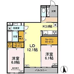 CLASSEUM仙台小田原　A棟 3階2LDKの間取り