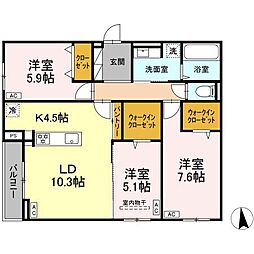 CLASSEUM仙台小田原　A棟 3階3LDKの間取り