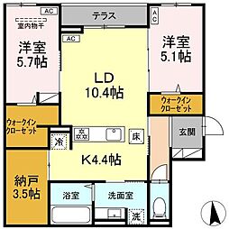CLASSEUM仙台小田原　C棟 1階2LDKの間取り
