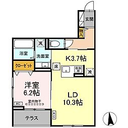 CLASSEUM仙台小田原　D棟 1階1LDKの間取り