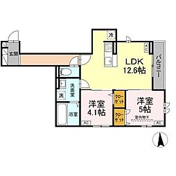ＤーＲＯＯＭ荒井1丁目 3階2LDKの間取り