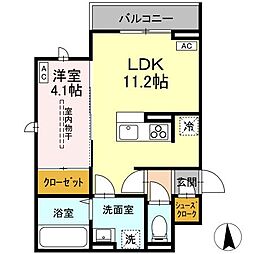 ＤーＲＯＯＭ荒井1丁目 3階1LDKの間取り