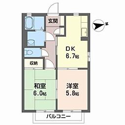 バリュージュ今泉 2階1LDKの間取り