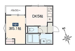 クオーレ小手指 1階1DKの間取り