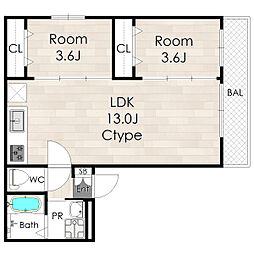 近鉄奈良線 若江岩田駅 徒歩7分の賃貸アパート 1階2LDKの間取り