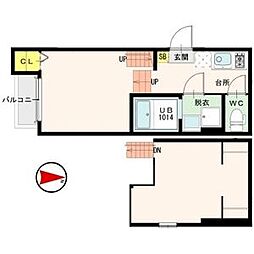 gloire長町 1階1Kの間取り