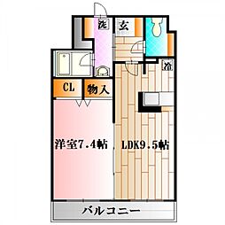 ヴューテラス弐番館 3階1LDKの間取り