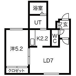 ヴェルテュ南平岸 4階1LDKの間取り