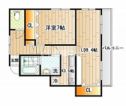 サンビレイ3 2階1LDKの間取り