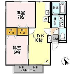 サスティナブル　イースト 2階2LDKの間取り