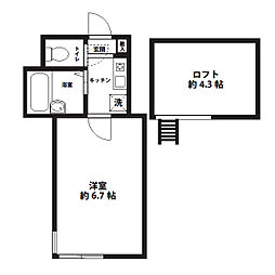 バレンシア 2階1Kの間取り
