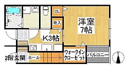 ベスパコート 1階1Kの間取り