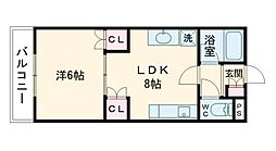 セジュール下南部 2階1LDKの間取り