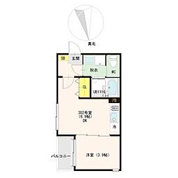 GREEN ACE II(グリーンエースツー)(郡山七丁目B) 3階1DKの間取り