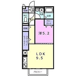セジュールコウハナＣ 2階1LDKの間取り