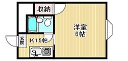 ロイヤル高田 2階1Kの間取り