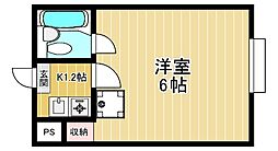 ロイヤル高田 2階1Kの間取り