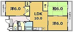 ネオグランドール伏見 251 2階3LDKの間取り