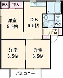 ルクスエテルナ・うと　C 2階3DKの間取り