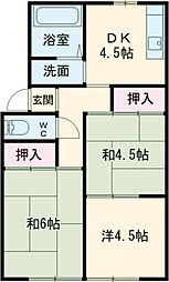 プレジール白川 2階3DKの間取り
