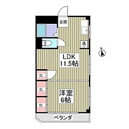 船橋セブンハイツ 1LDKの間取図画像