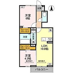 フェリオ文京　II 103 1階2LDKの間取り