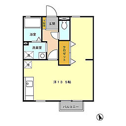 セジュールＧＲＥＥＮ 2階ワンルームの間取り