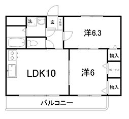 マリベールアドニス 3階2LDKの間取り