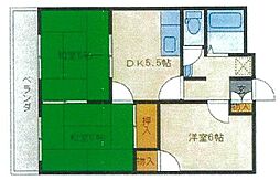 スカイやまもと 2階3DKの間取り