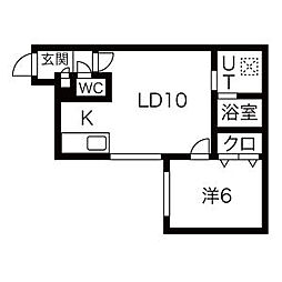 クラリス豊平III 3階1LDKの間取り