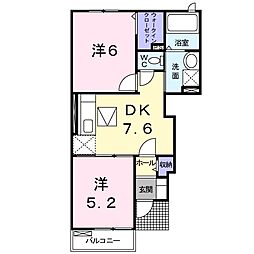 フィオーレビラ 1階2DKの間取り