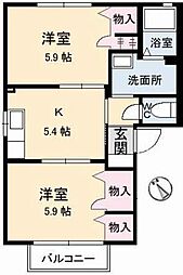 シャロン　II棟 2階2Kの間取り