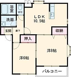 サンリヴァーハイツＡ・Ｂ 2階2LDKの間取り