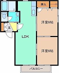 わたらせ渓谷鐵道 大間々駅 徒歩28分の賃貸アパート 2階2LDKの間取り