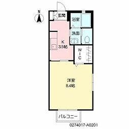 シャーメゾン東春日 2階1Kの間取り