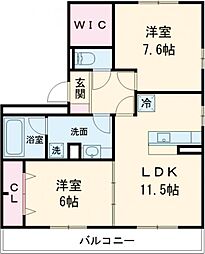 グランドール皆春 3階2LDKの間取り