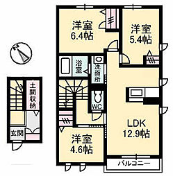 クレインアート　B棟 2階3LDKの間取り