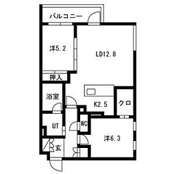 PRIME COURT la foret 平岸(プライムコートラフォーレ平岸) 3階2LDKの間取り