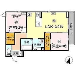 フェリーチェ西原 2階2LDKの間取り