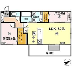 アピアランス中井 1階2LDKの間取り