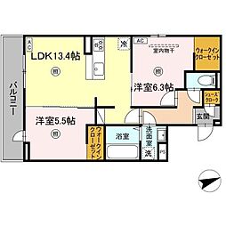 ヴェルシオール　リアン 2階2LDKの間取り