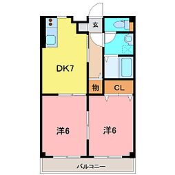 ピラ宮崎 3階2DKの間取り