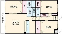 ショーンマンションII 2階3LDKの間取り