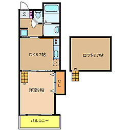 近鉄奈良線 若江岩田駅 徒歩5分の賃貸アパート 3階1DKの間取り