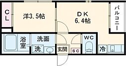 アークヴィラ東野 1階1DKの間取り