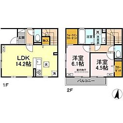 ワイズ・グラン 1階2LDKの間取り