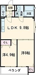 CASA　CALMA菱木 2階2LDKの間取り