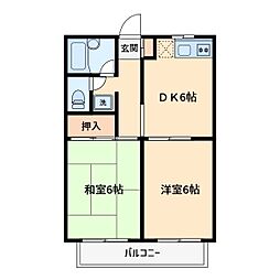 シティーシャトレーＡ 1階2DKの間取り