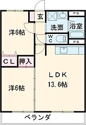 ロイヤルシティプラトン 2階2LDKの間取り