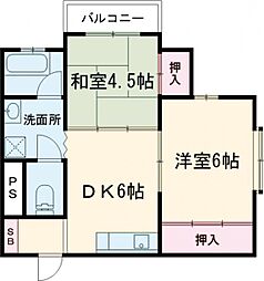 ウインライトビル 3階2DKの間取り